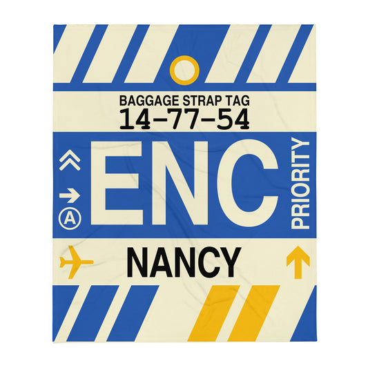 ENC Nancy Throw Blanket • Jet Age Baggage Tag Design • YHM Designs - Image 01