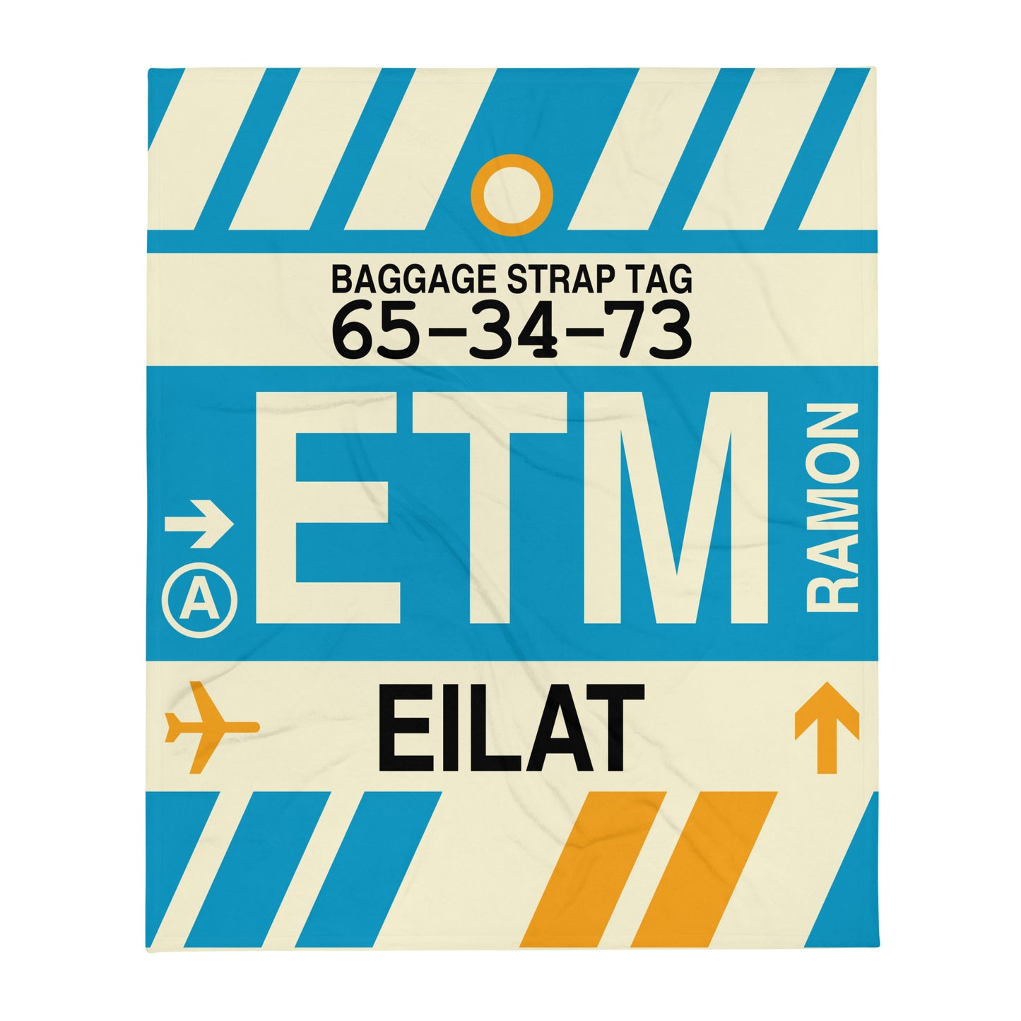 ETM Eilat Throw Blanket • Jet Age Baggage Tag Design • YHM Designs - Image 01