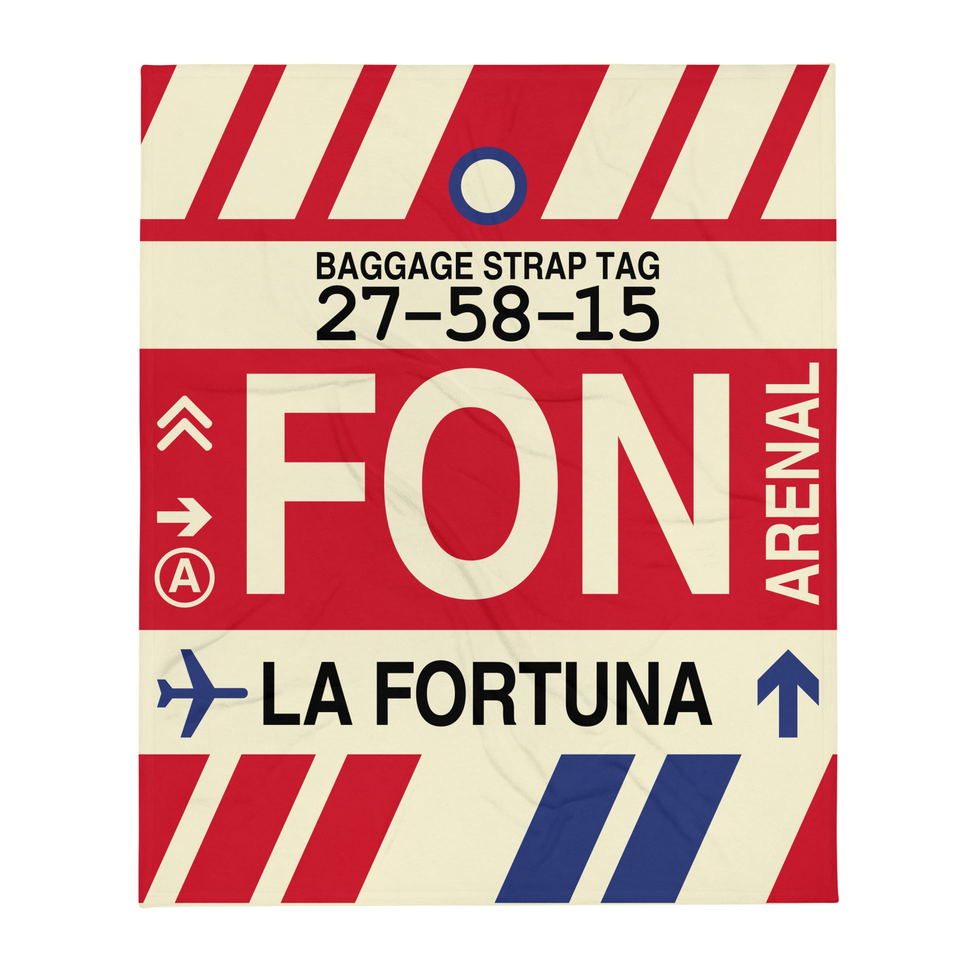 FON La Fortuna Throw Blanket • Jet Age Baggage Tag Design • YHM Designs - Image 01