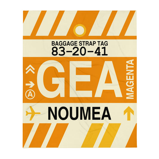 GEA Nouméa Throw Blanket • Jet Age Baggage Tag Design • YHM Designs - Image 01