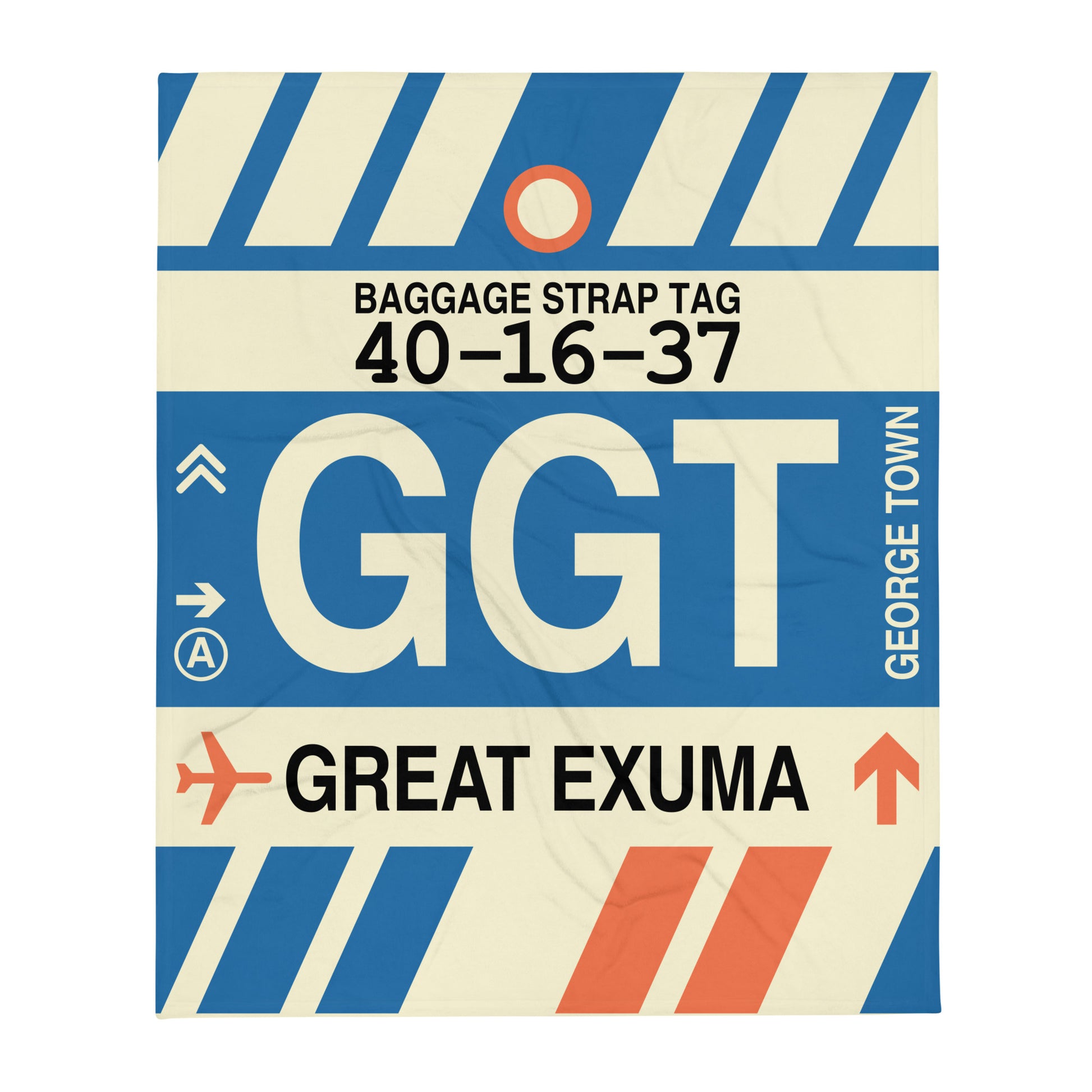 GGT Great Exuma Throw Blanket • Jet Age Baggage Tag Design • YHM Designs - Image 01