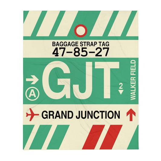 GJT Grand Junction Throw Blanket • Jet Age Baggage Tag Design • YHM Designs - Image 01