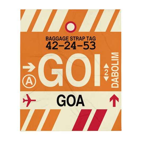 GOI Goa Throw Blanket • Jet Age Baggage Tag Design • YHM Designs - Image 01