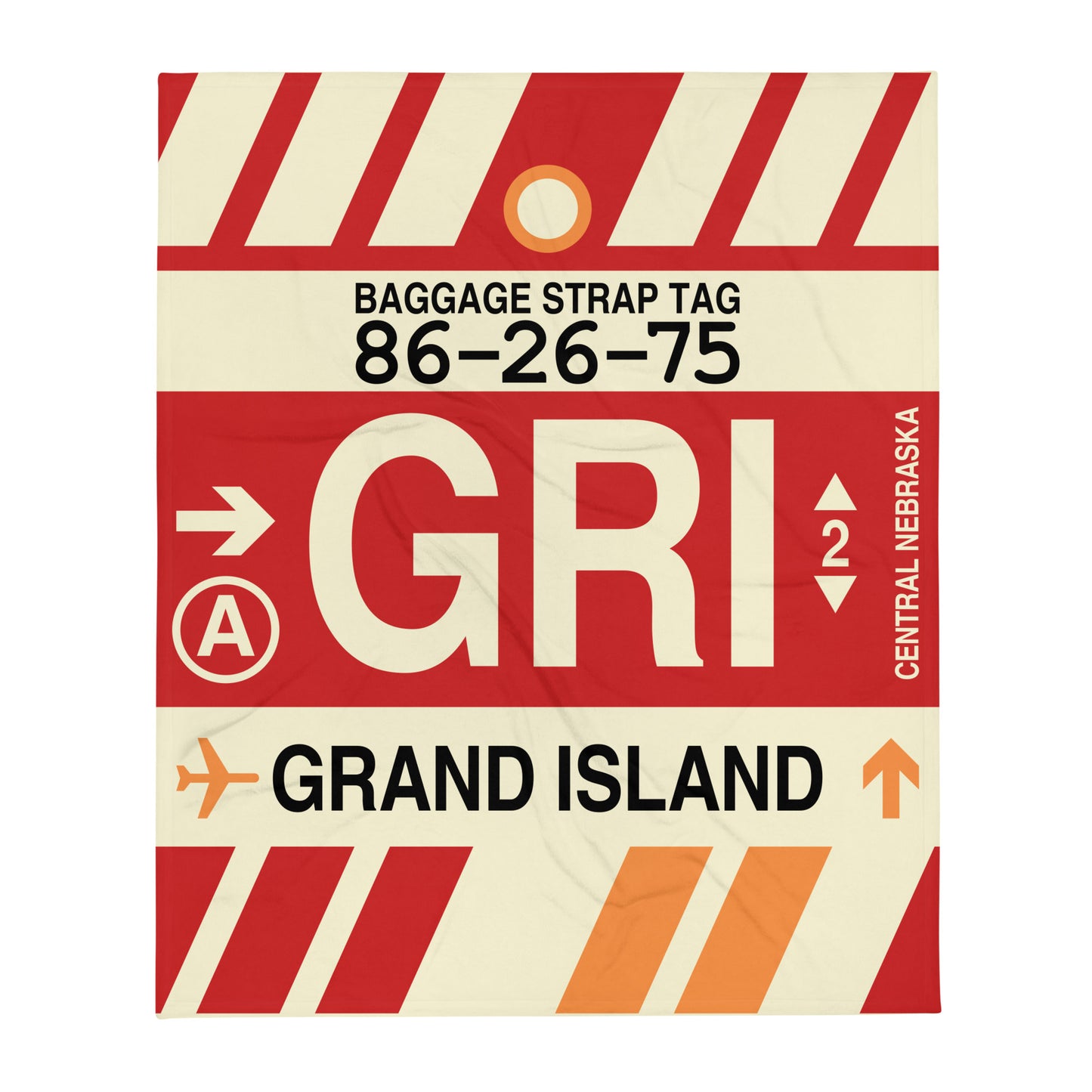 GRI Grand Island Throw Blanket • Jet Age Baggage Tag Design • YHM Designs - Image 01