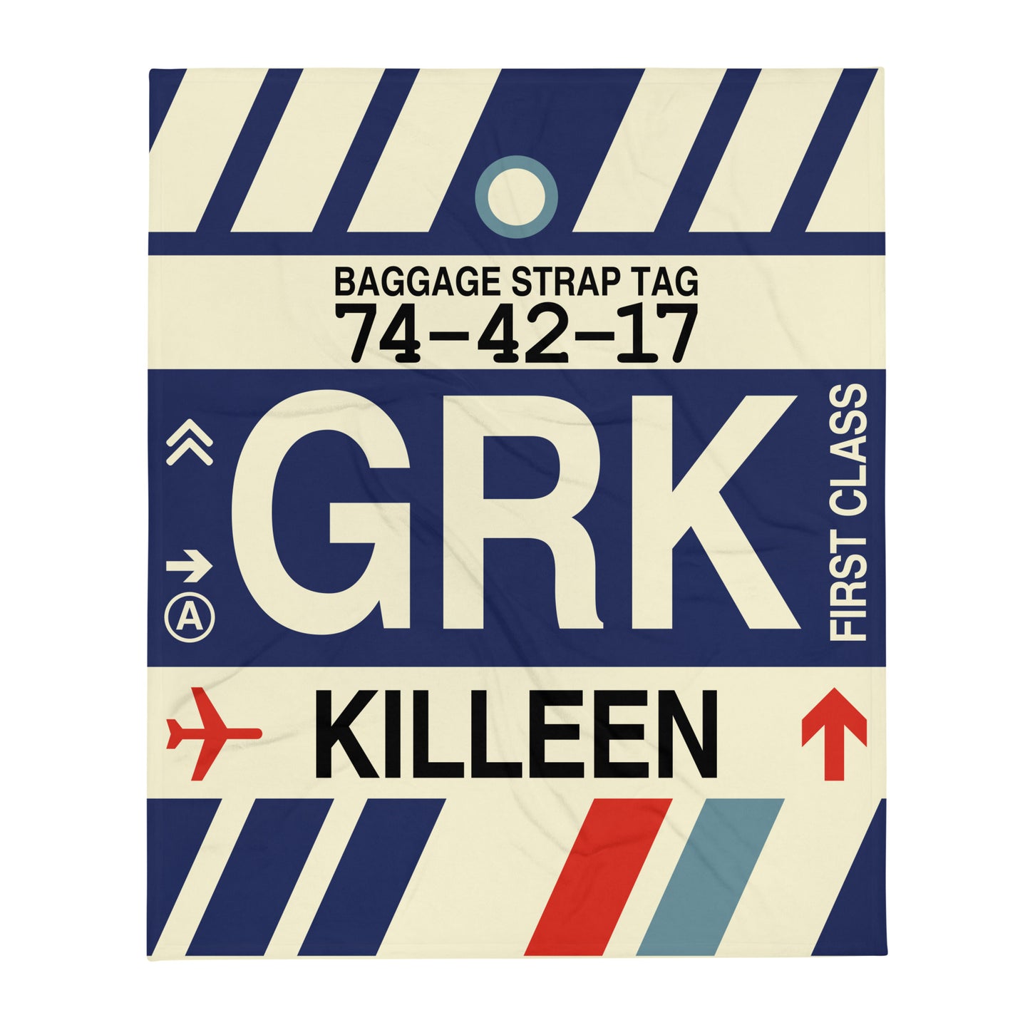 GRK Killeen Throw Blanket • Jet Age Baggage Tag Design • YHM Designs - Image 01