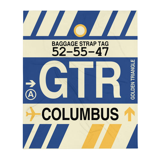 GTR Columbus Throw Blanket • Jet Age Baggage Tag Design • YHM Designs - Image 01