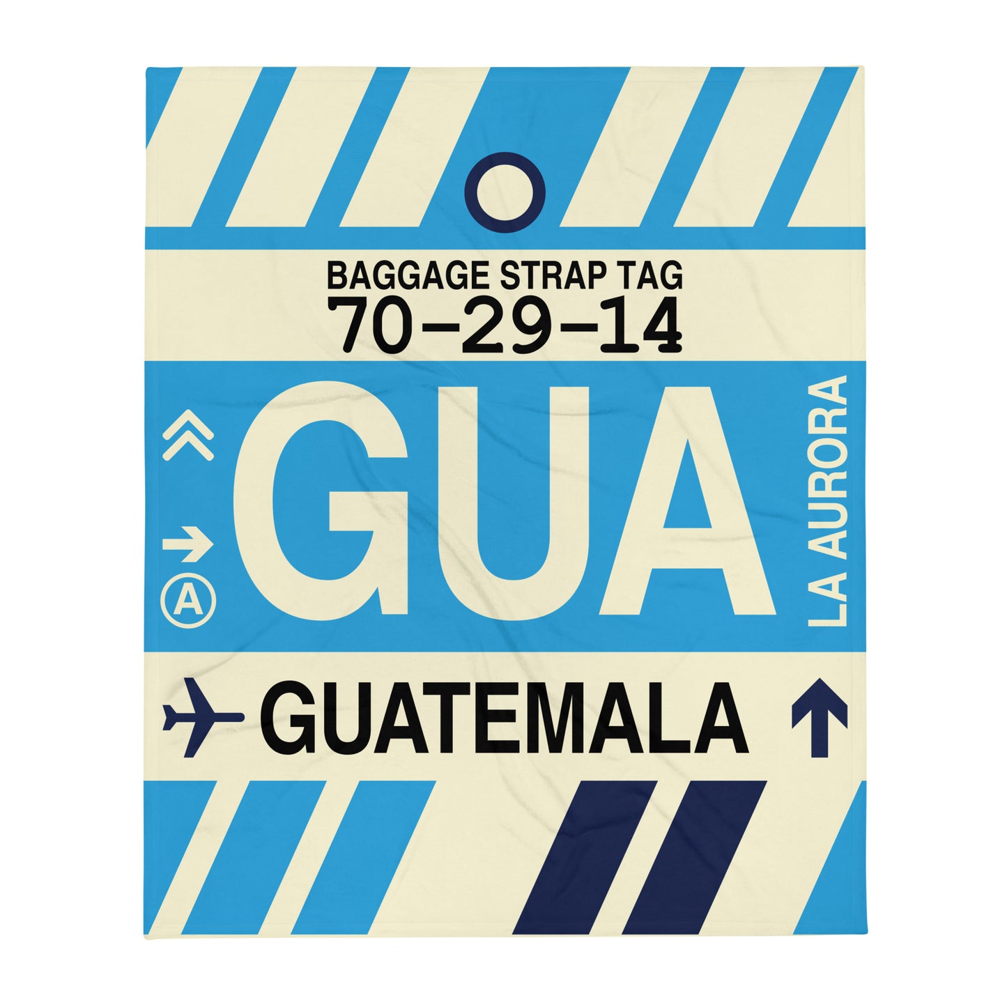 GUA Guatemala City Throw Blanket • Jet Age Baggage Tag Design • YHM Designs - Image 01