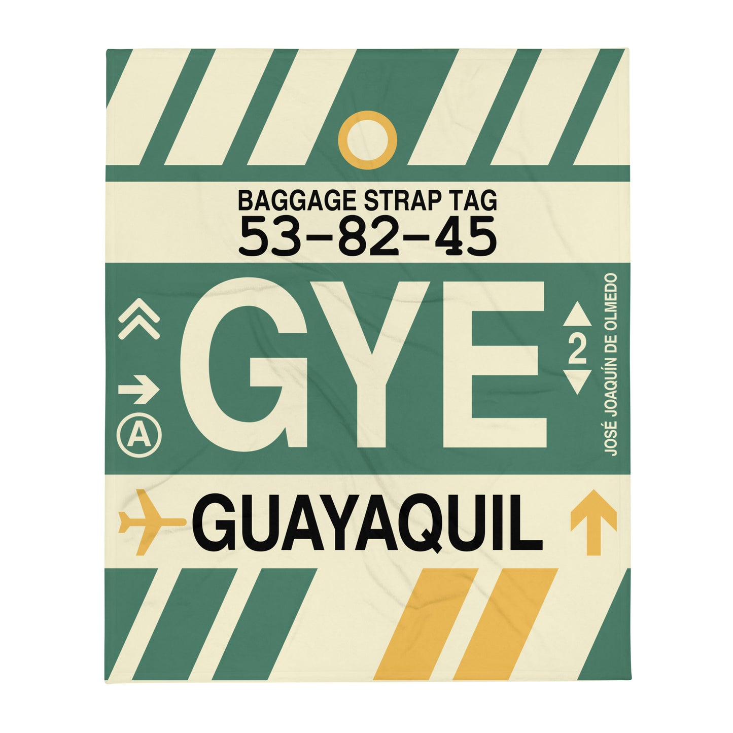 GYE Guayaquil Throw Blanket • Jet Age Baggage Tag Design • YHM Designs - Image 01