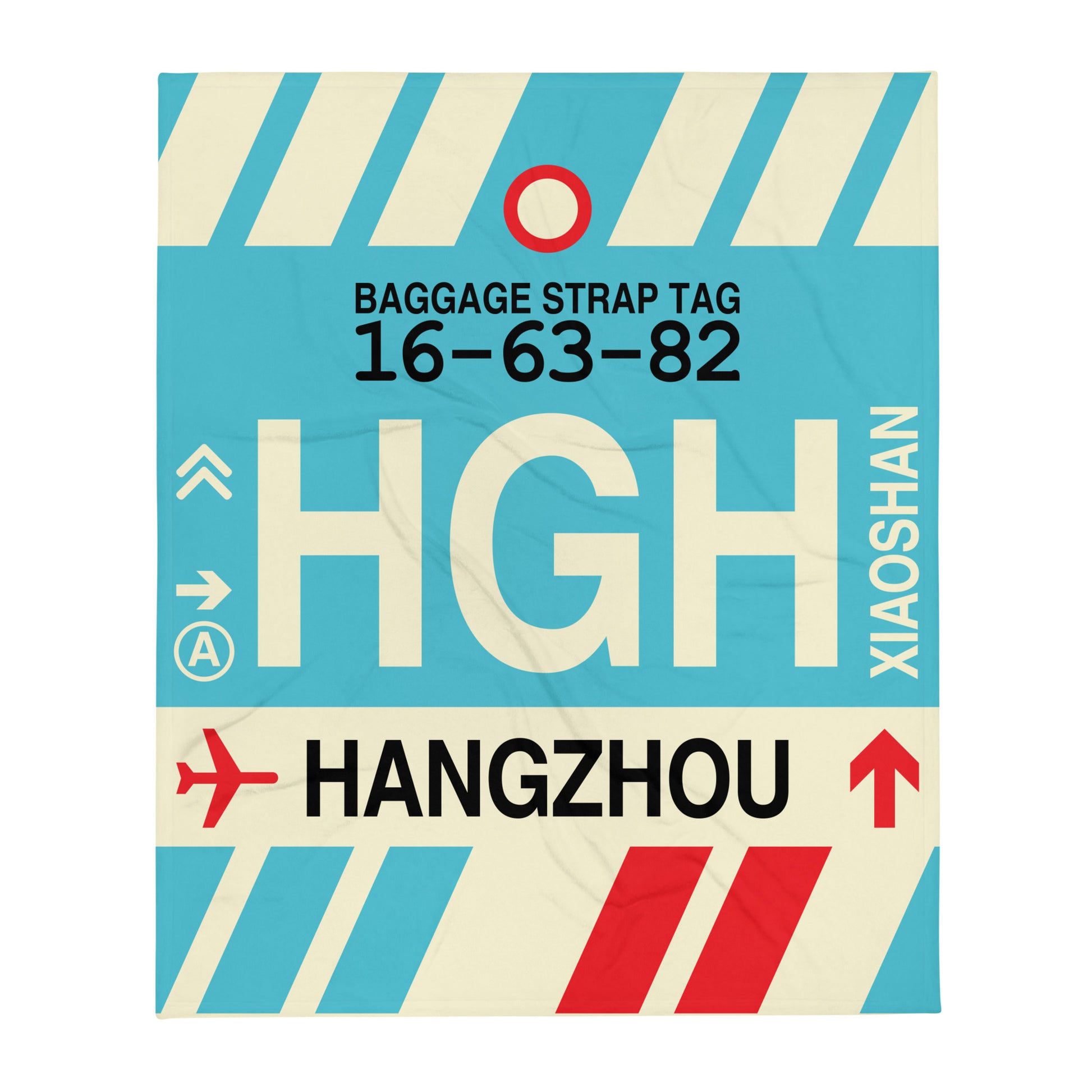 HGH Hangzhou Throw Blanket • Jet Age Baggage Tag Design • YHM Designs - Image 01