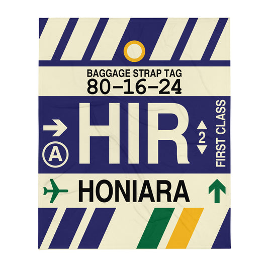 HIR Honiara Throw Blanket • Jet Age Baggage Tag Design • YHM Designs - Image 01