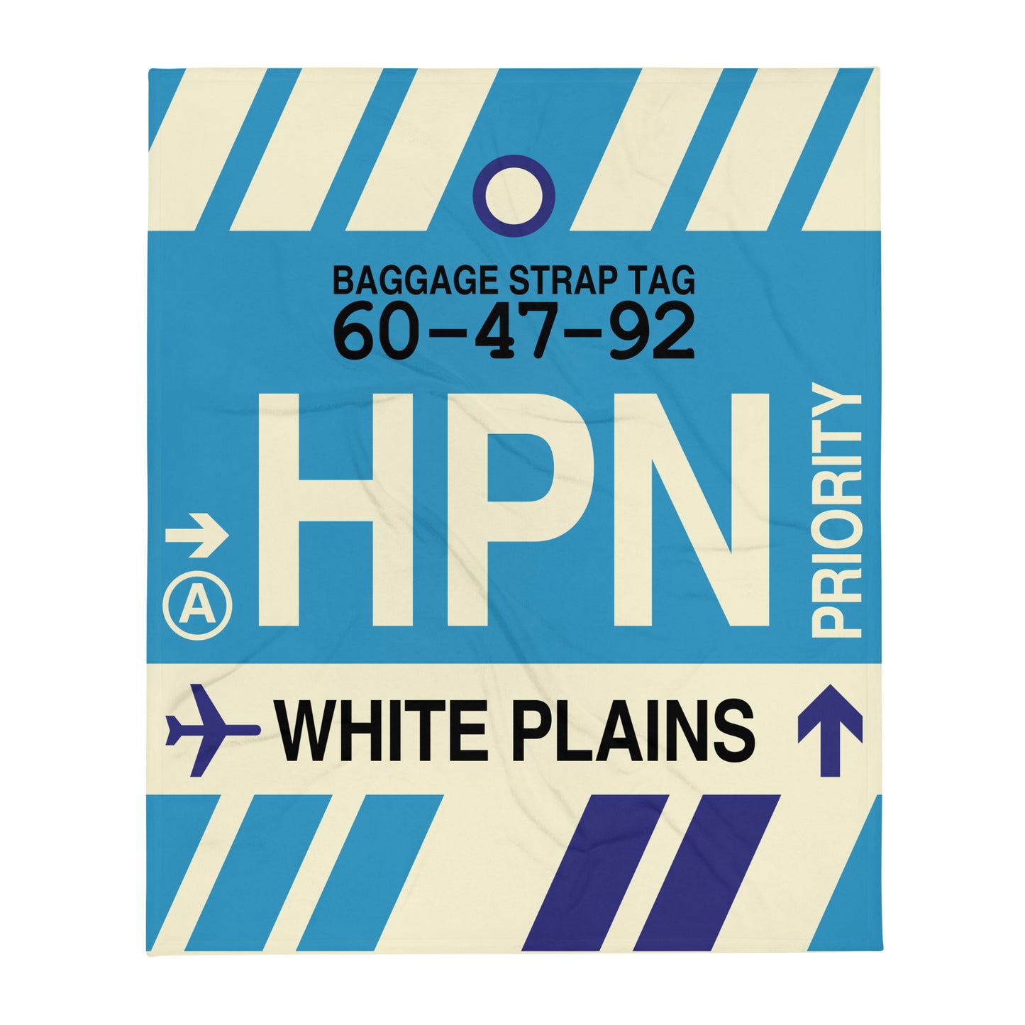 HPN White Plains Throw Blanket • Jet Age Baggage Tag Design • YHM Designs - Image 01