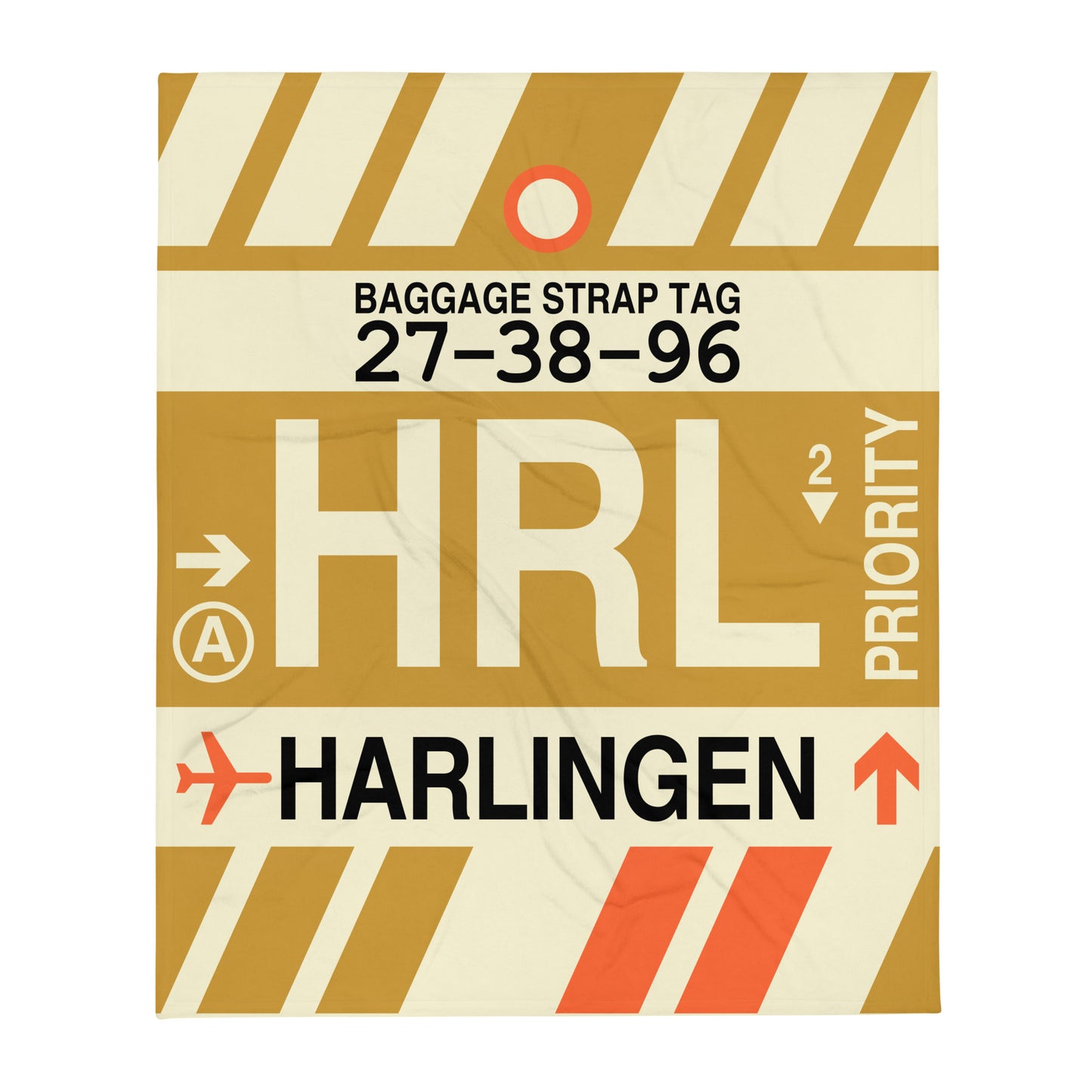 HRL Harlingen Throw Blanket • Jet Age Baggage Tag Design • YHM Designs - Image 01