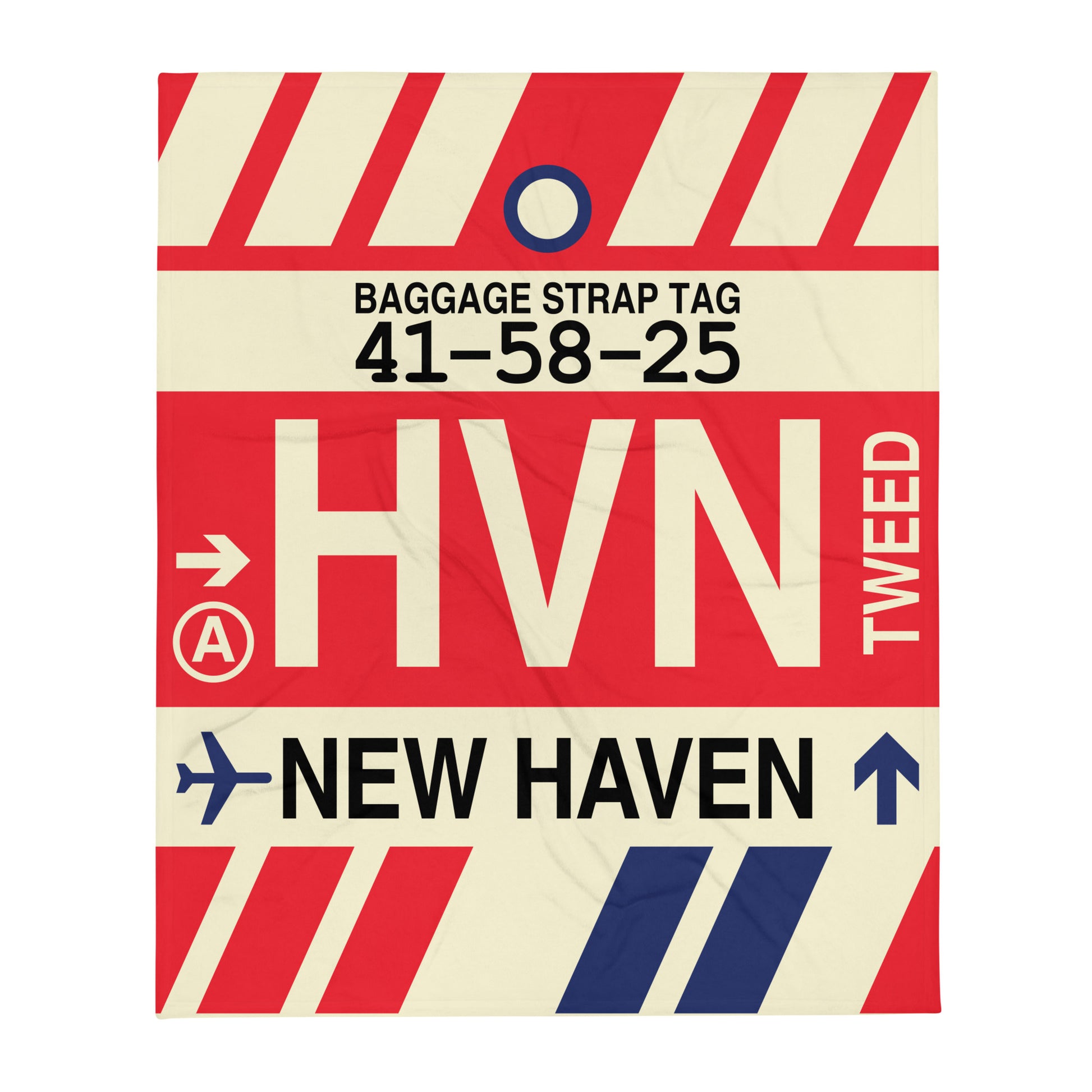 HVN New Haven Throw Blanket • Jet Age Baggage Tag Design • YHM Designs - Image 01