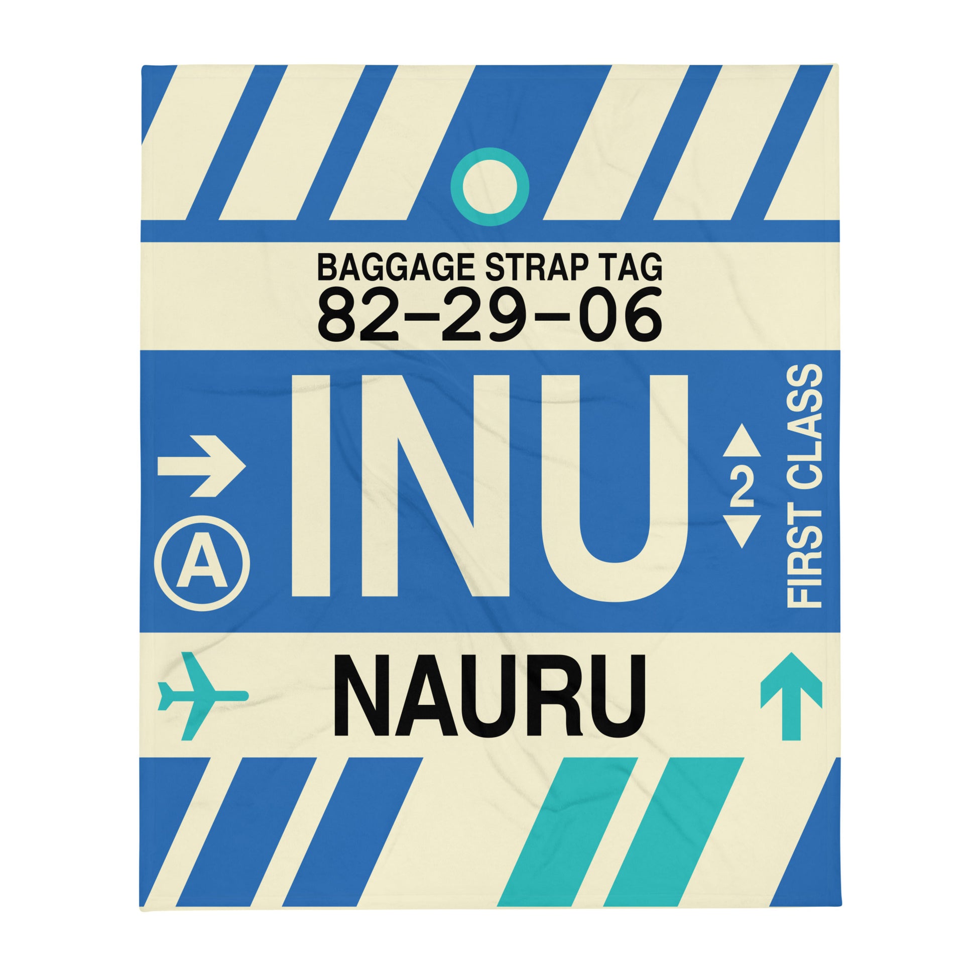 INU Nauru Throw Blanket • Jet Age Baggage Tag Design • YHM Designs - Image 01