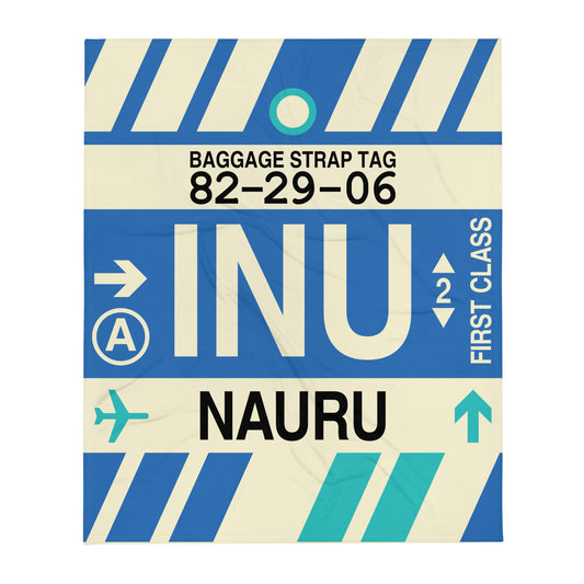 INU Nauru Throw Blanket • Jet Age Baggage Tag Design • YHM Designs - Image 01