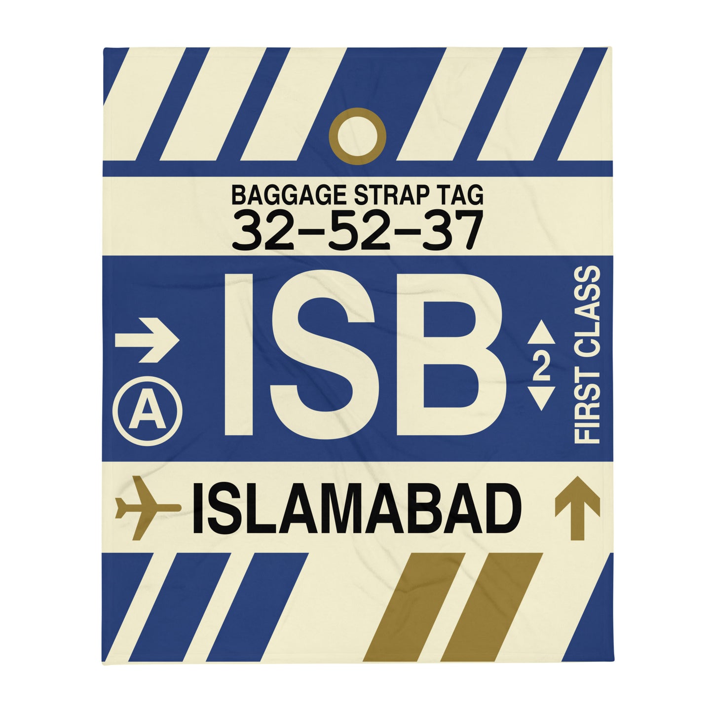 ISB Islamabad Throw Blanket • Jet Age Baggage Tag Design • YHM Designs - Image 01