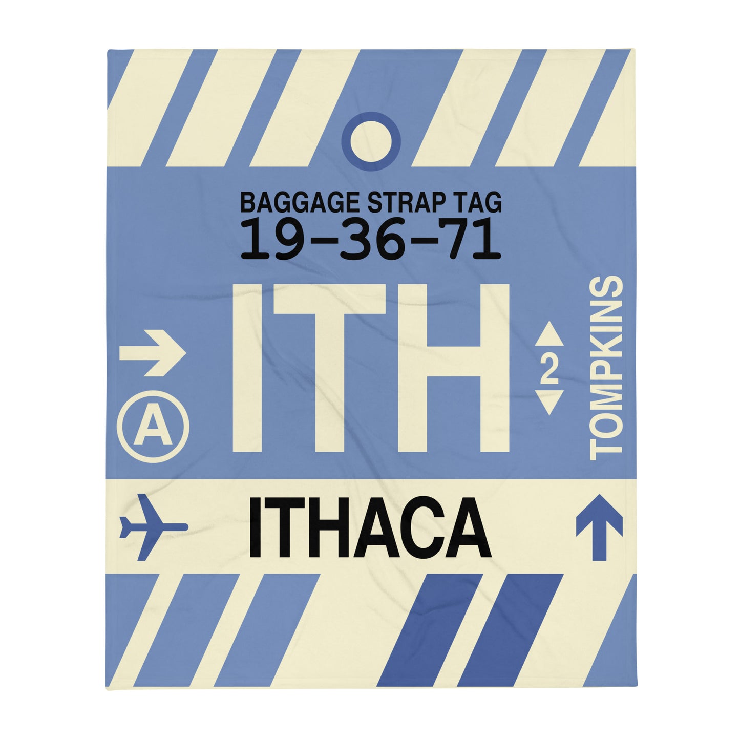 ITH Ithaca Throw Blanket • Jet Age Baggage Tag Design • YHM Designs - Image 01