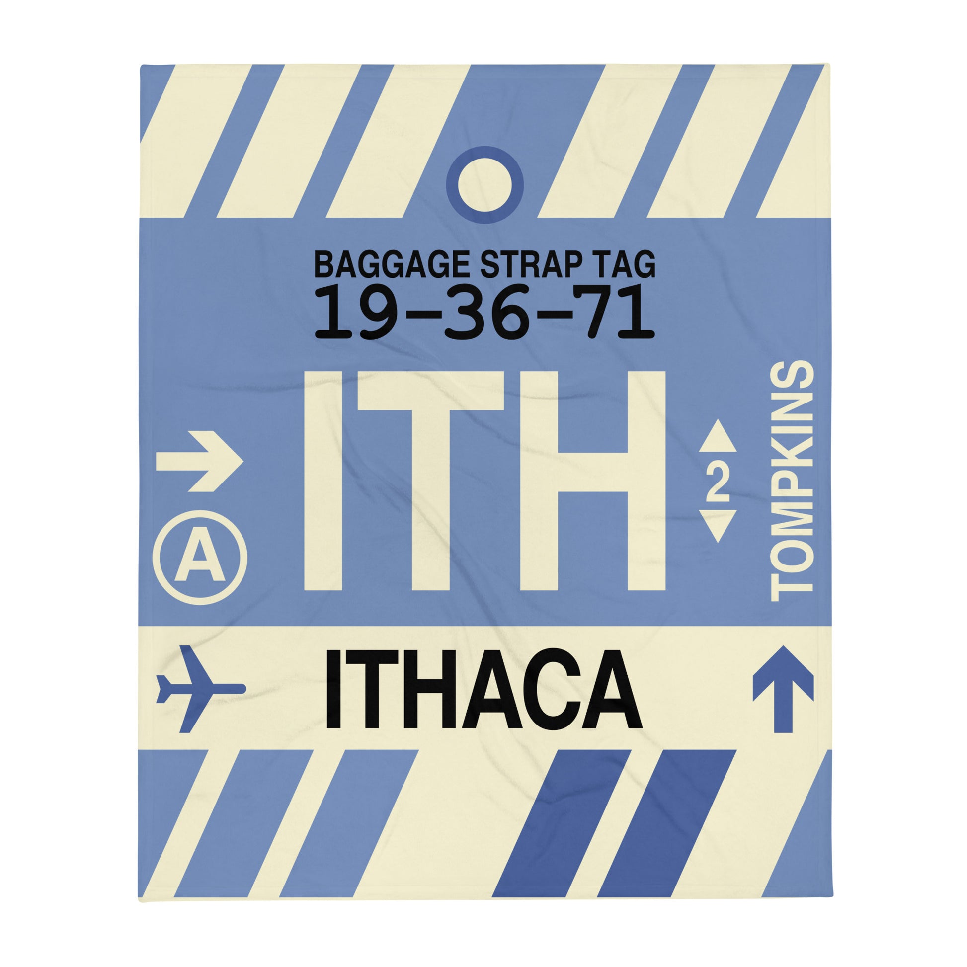 ITH Ithaca Throw Blanket • Jet Age Baggage Tag Design • YHM Designs - Image 01