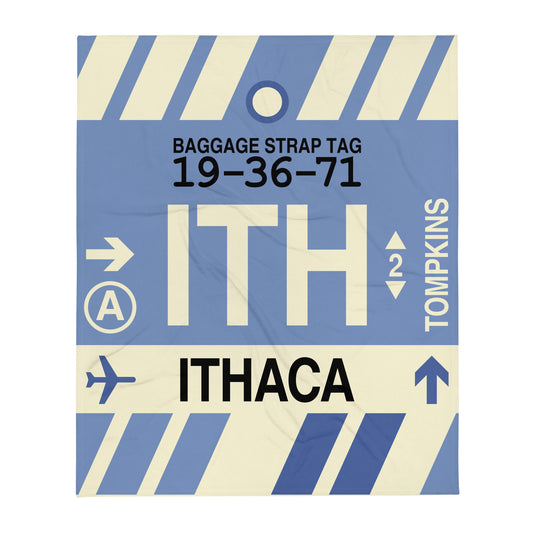 ITH Ithaca Throw Blanket • Jet Age Baggage Tag Design • YHM Designs - Image 01