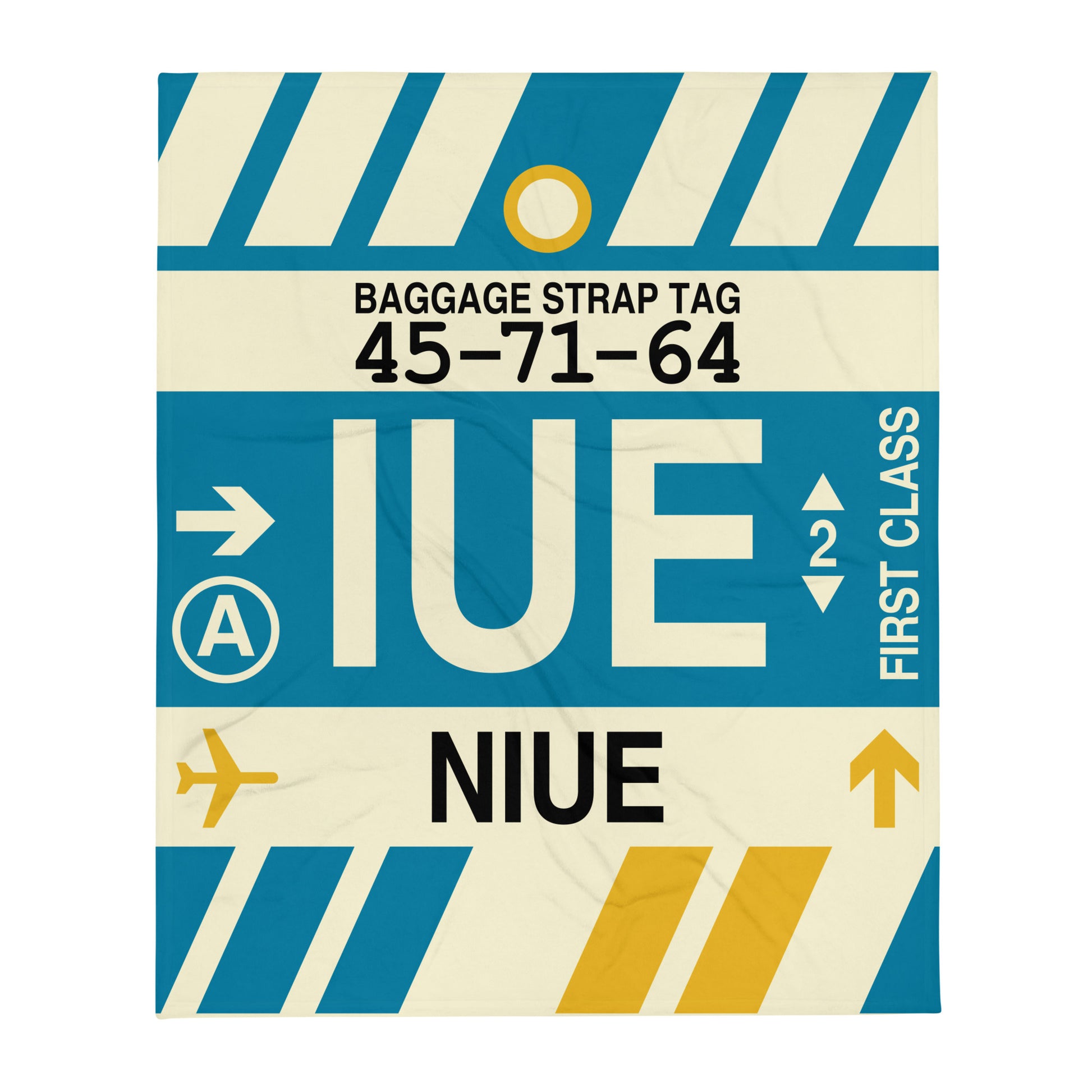 IUE Niue Throw Blanket • Jet Age Baggage Tag Design • YHM Designs - Image 01
