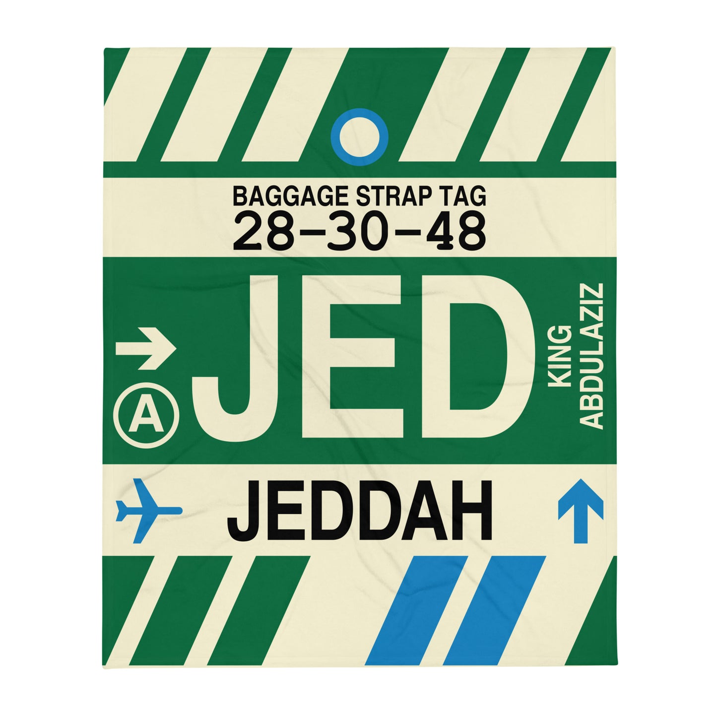 JED Jeddah Throw Blanket • Jet Age Baggage Tag Design • YHM Designs - Image 01