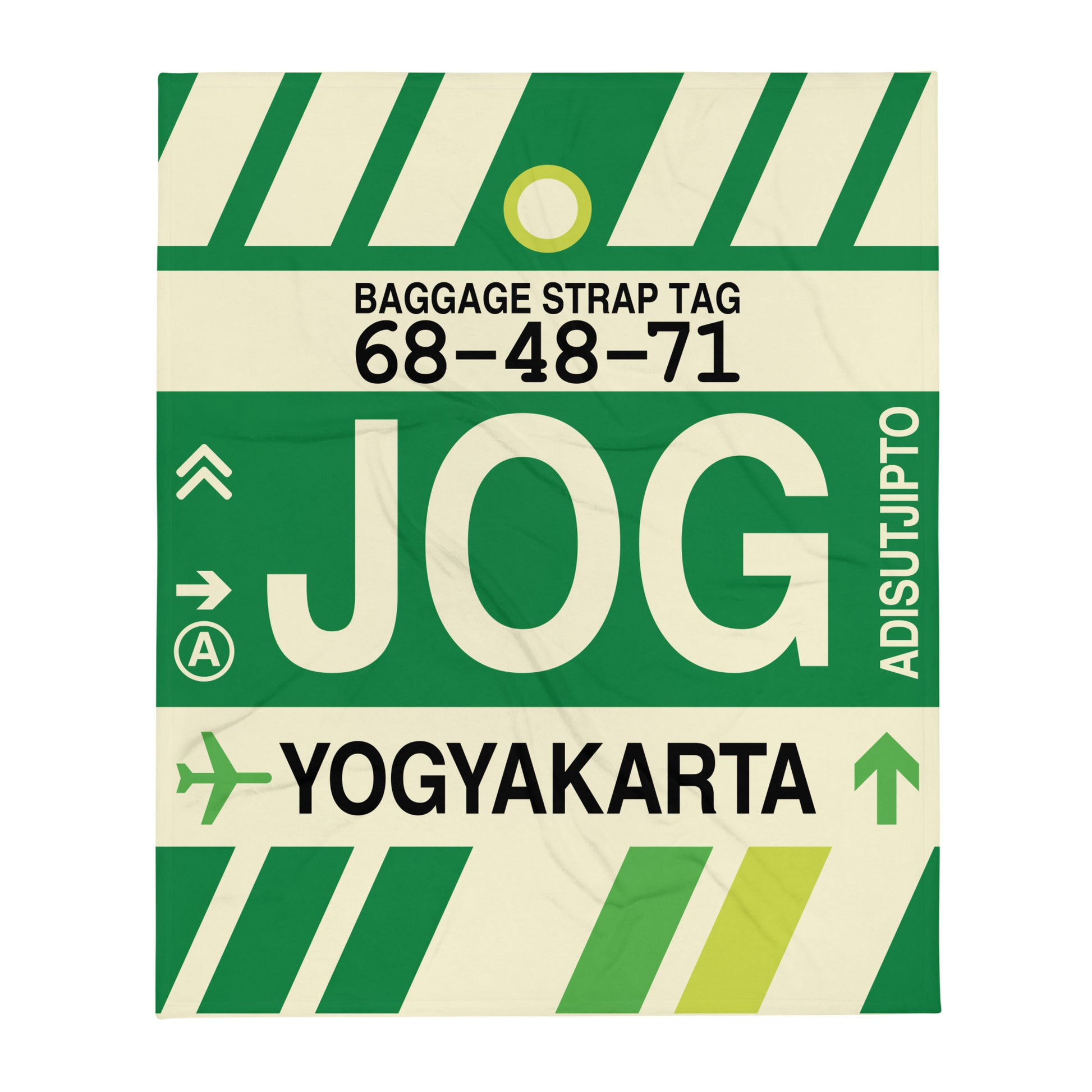 JOG Yogyakarta Throw Blanket • Jet Age Baggage Tag Design • YHM Designs - Image 01