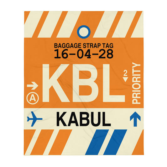 KBL Kabul Throw Blanket • Jet Age Baggage Tag Design • YHM Designs - Image 01