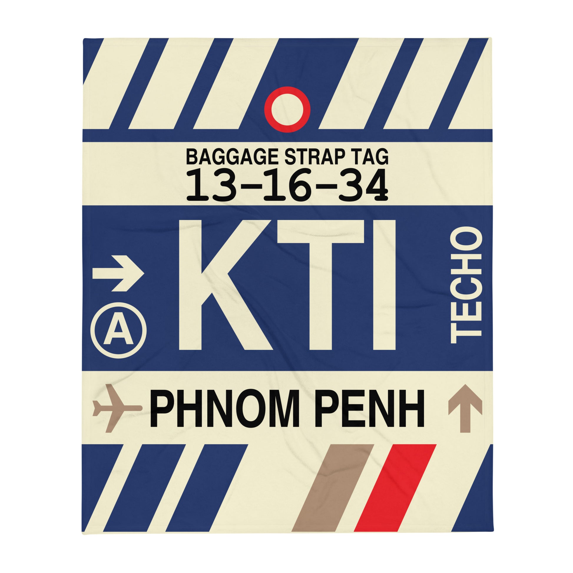 KTI Phnom Penh Throw Blanket • Jet Age Baggage Tag Design • YHM Designs - Image 01