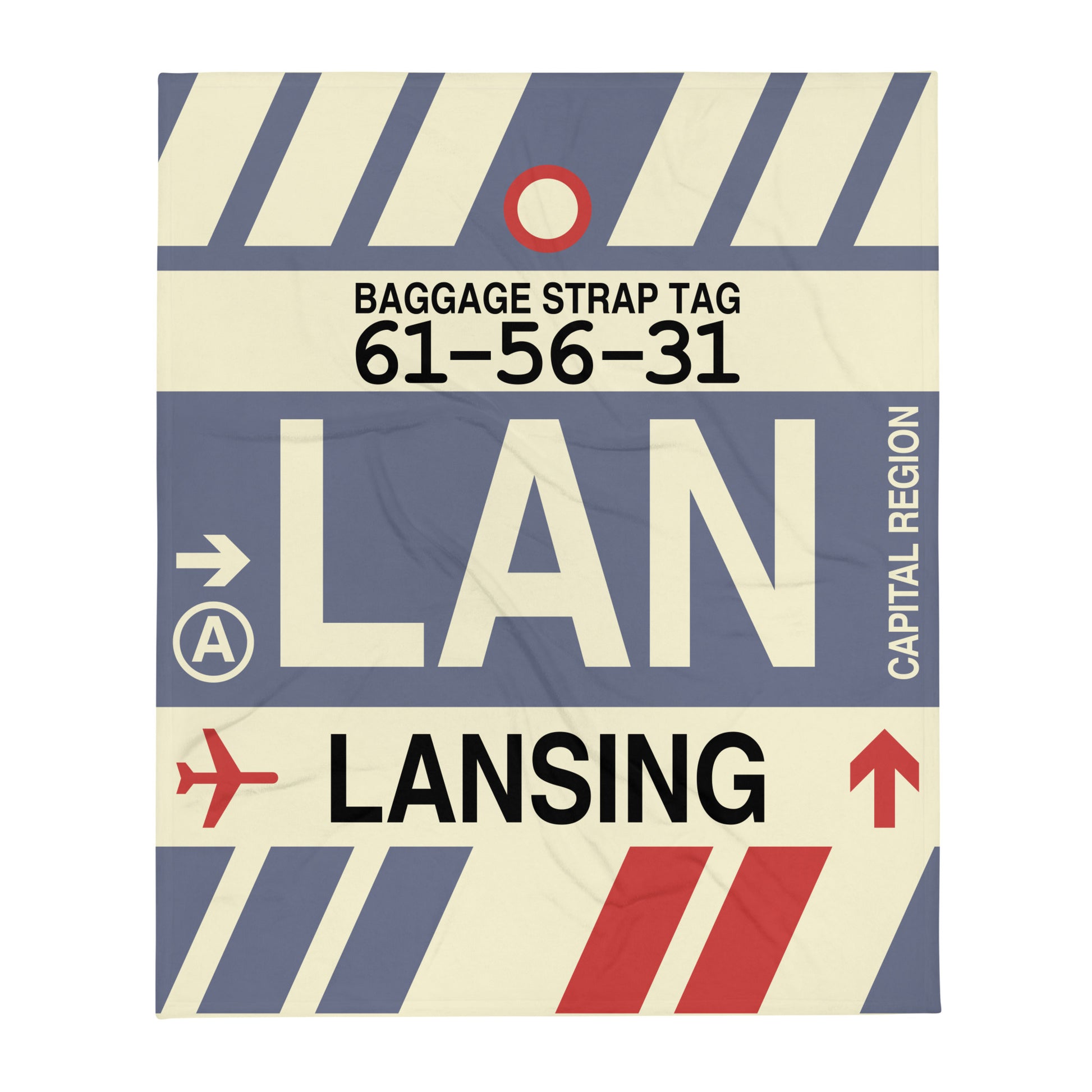 LAN Lansing Throw Blanket • Jet Age Baggage Tag Design • YHM Designs - Image 01