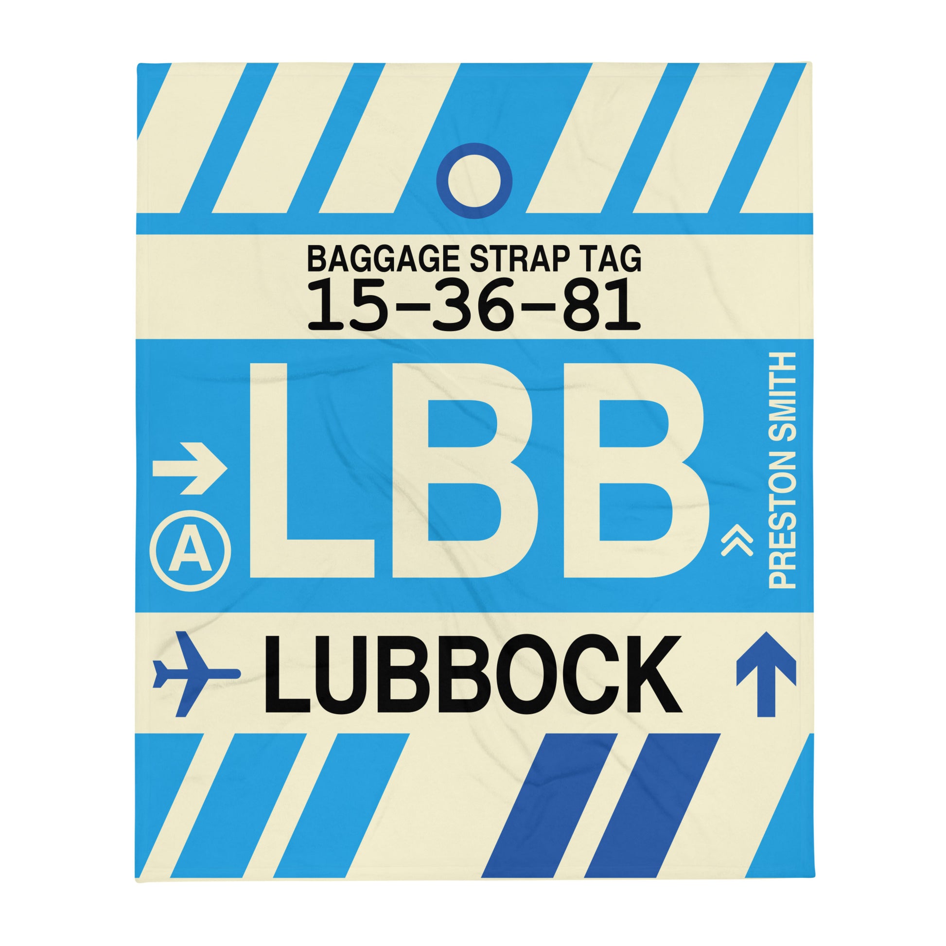LBB Lubbock Throw Blanket • Jet Age Baggage Tag Design • YHM Designs - Image 01