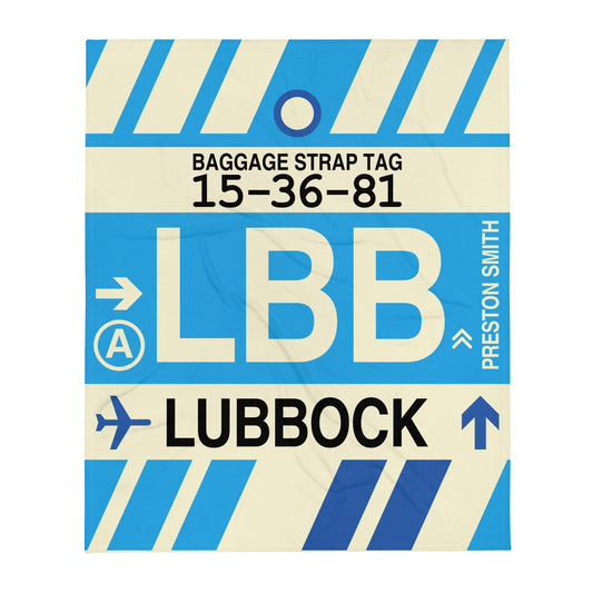 LBB Lubbock Throw Blanket • Jet Age Baggage Tag Design • YHM Designs - Image 01