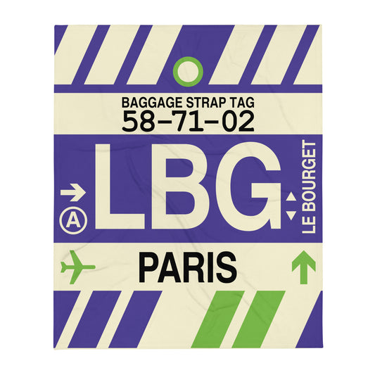 LBG Paris Throw Blanket • Jet Age Baggage Tag Design • YHM Designs - Image 01