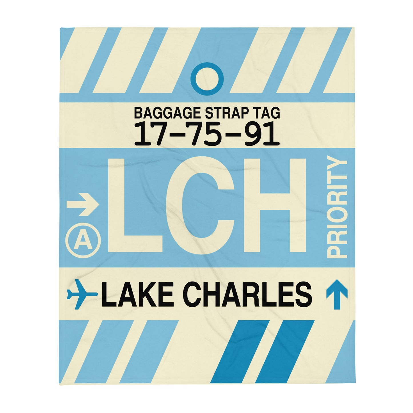 LCH Lake Charles Throw Blanket • Jet Age Baggage Tag Design • YHM Designs - Image 01