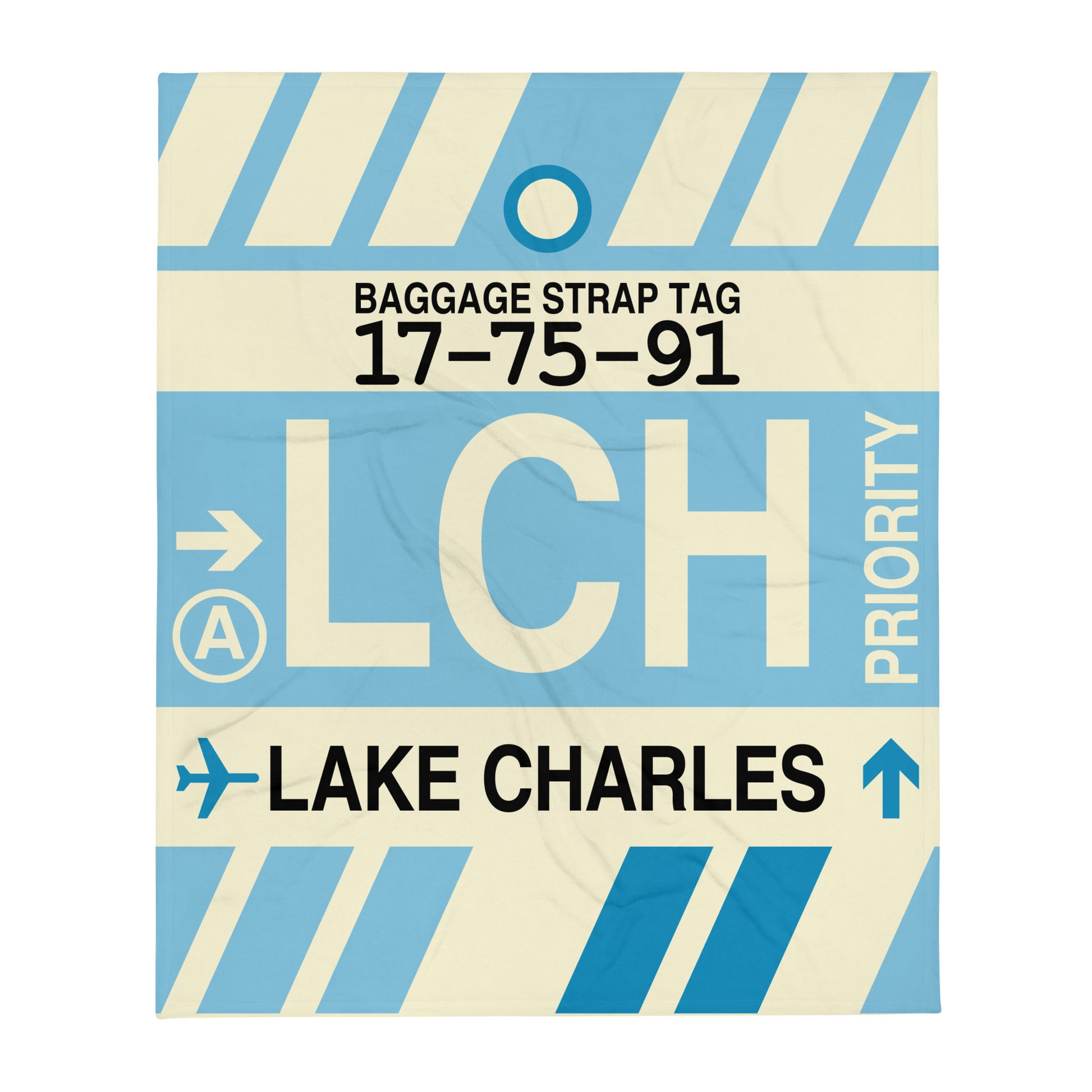 LCH Lake Charles Throw Blanket • Jet Age Baggage Tag Design • YHM Designs - Image 01