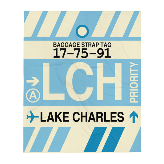 LCH Lake Charles Throw Blanket • Jet Age Baggage Tag Design • YHM Designs - Image 01