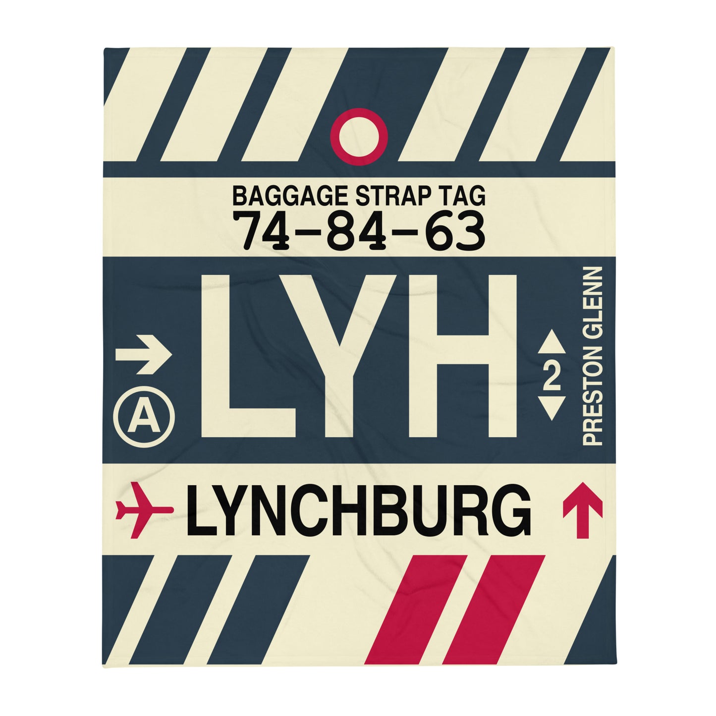 LYH Lynchburg Throw Blanket • Jet Age Baggage Tag Design • YHM Designs - Image 01
