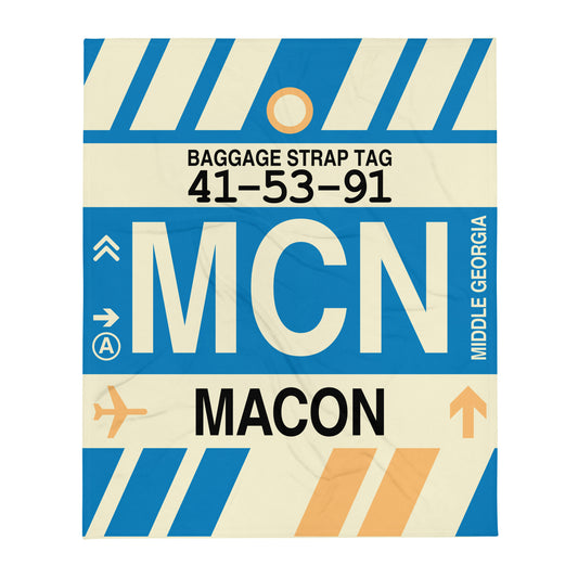 MCN Macon Throw Blanket • Jet Age Baggage Tag Design • YHM Designs - Image 01