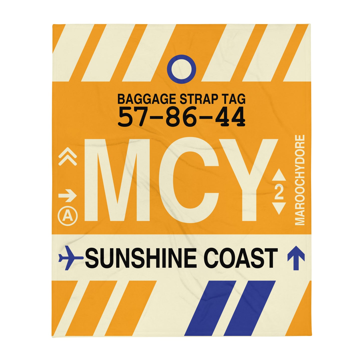 MCY Sunshine Coast Throw Blanket • Jet Age Baggage Tag Design • YHM Designs - Image 01