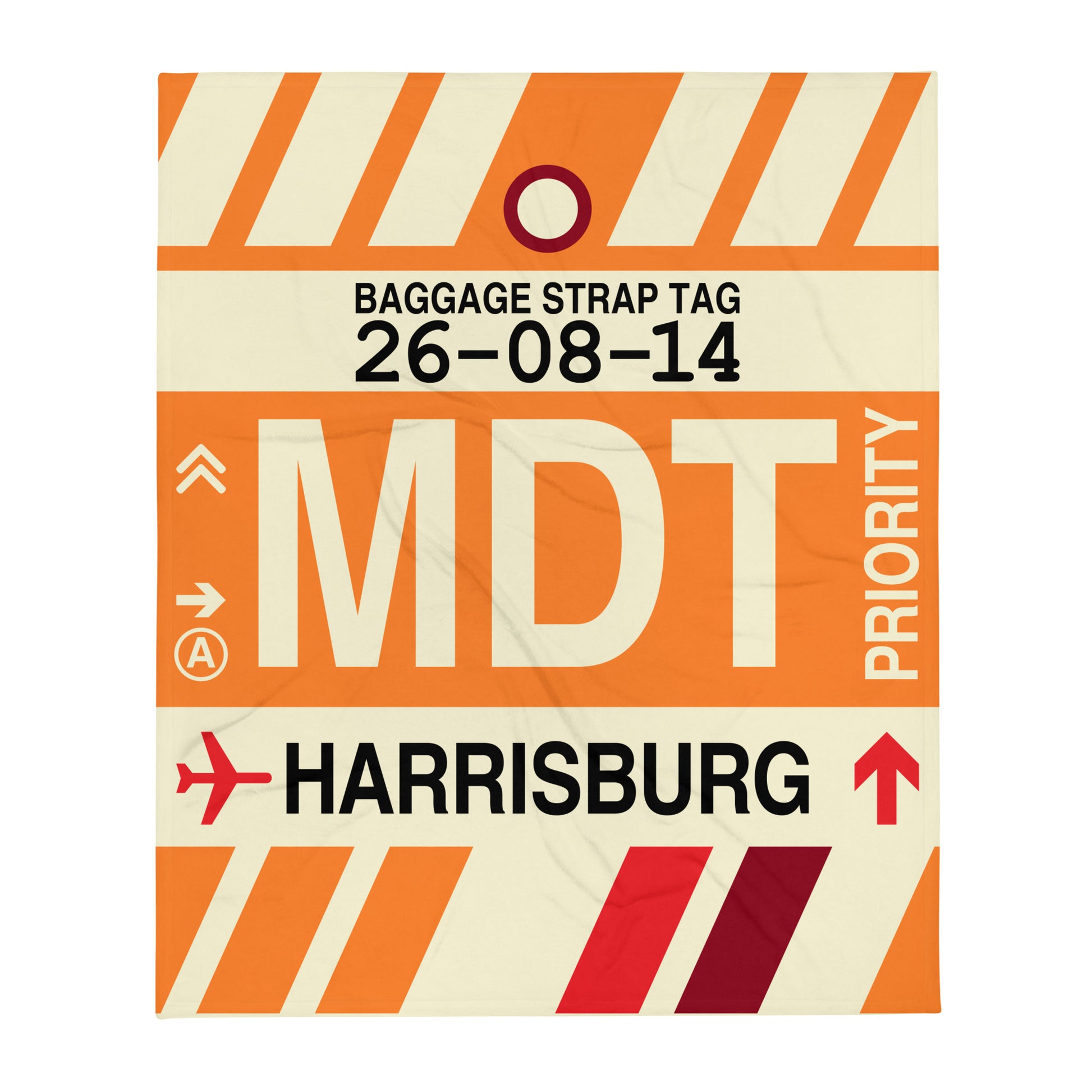 MDT Harrisburg Throw Blanket • Jet Age Baggage Tag Design • YHM Designs - Image 01