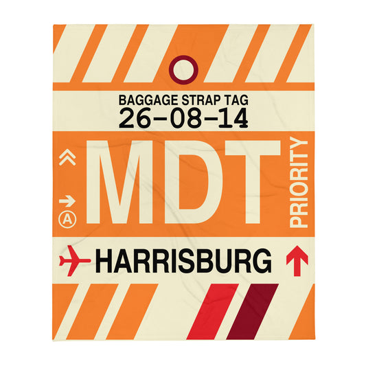 MDT Harrisburg Throw Blanket • Jet Age Baggage Tag Design • YHM Designs - Image 01