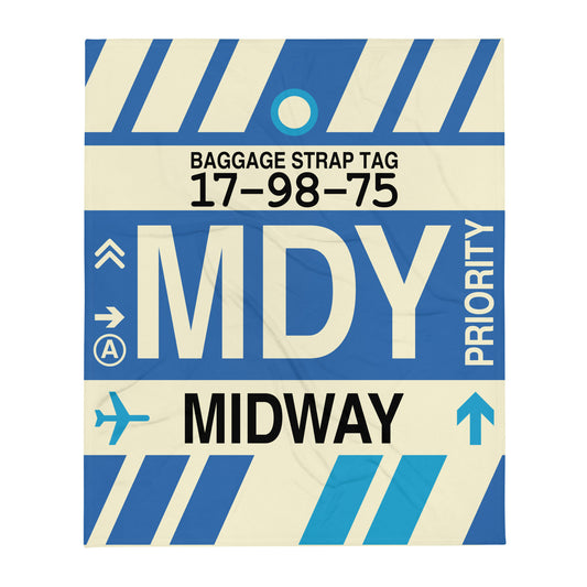 MDY Midway Throw Blanket • Jet Age Baggage Tag Design • YHM Designs - Image 01