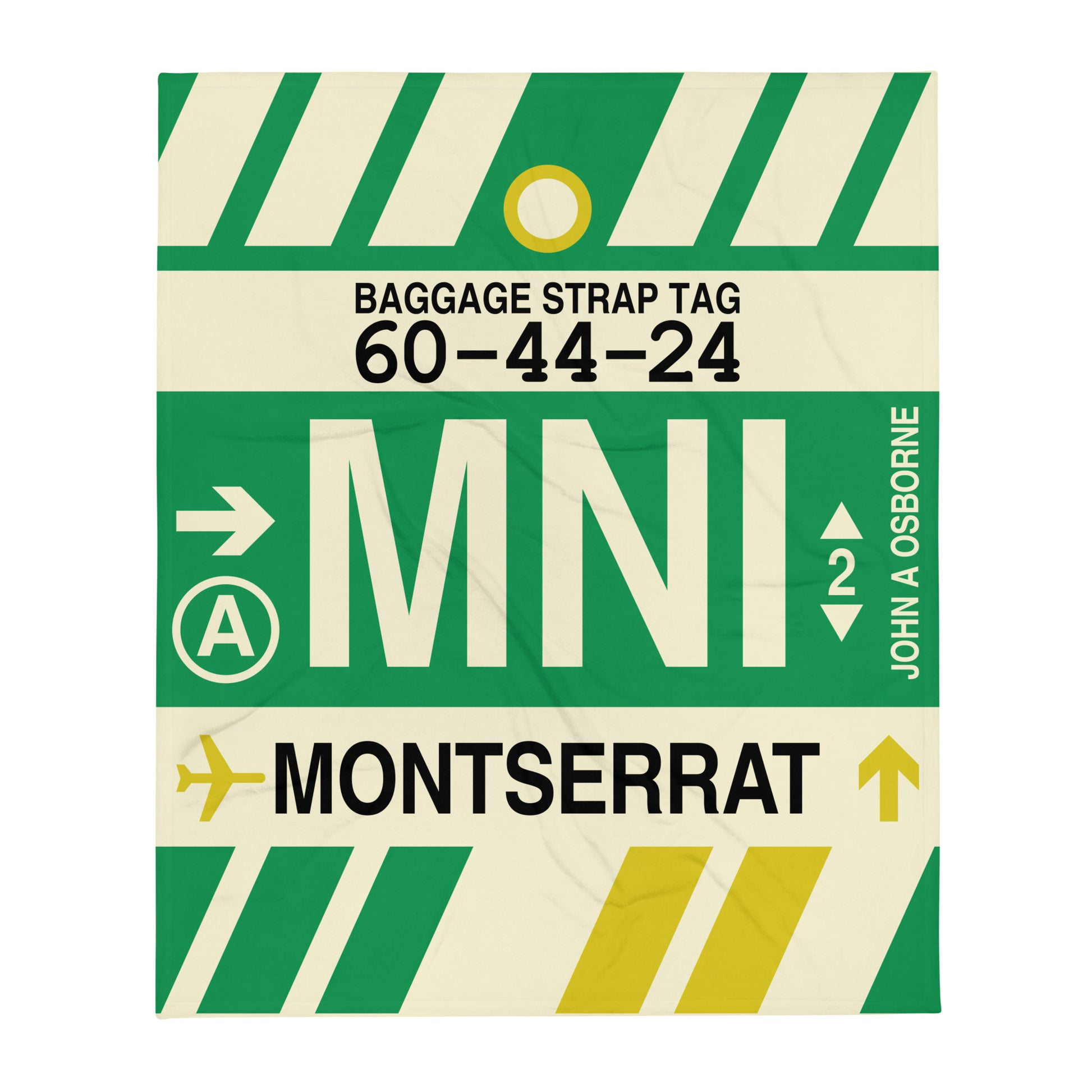 MNI Montserrat Throw Blanket • Jet Age Baggage Tag Design • YHM Designs - Image 01