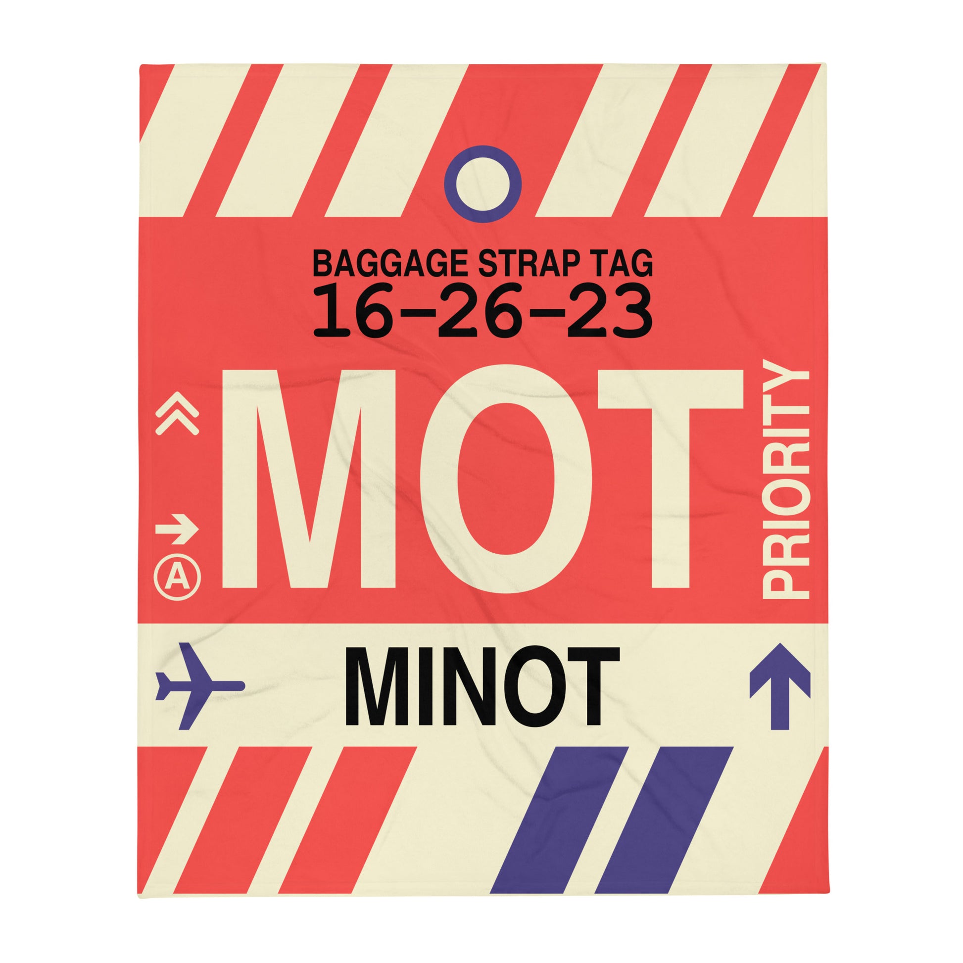 MOT Minot Throw Blanket • Jet Age Baggage Tag Design • YHM Designs - Image 01