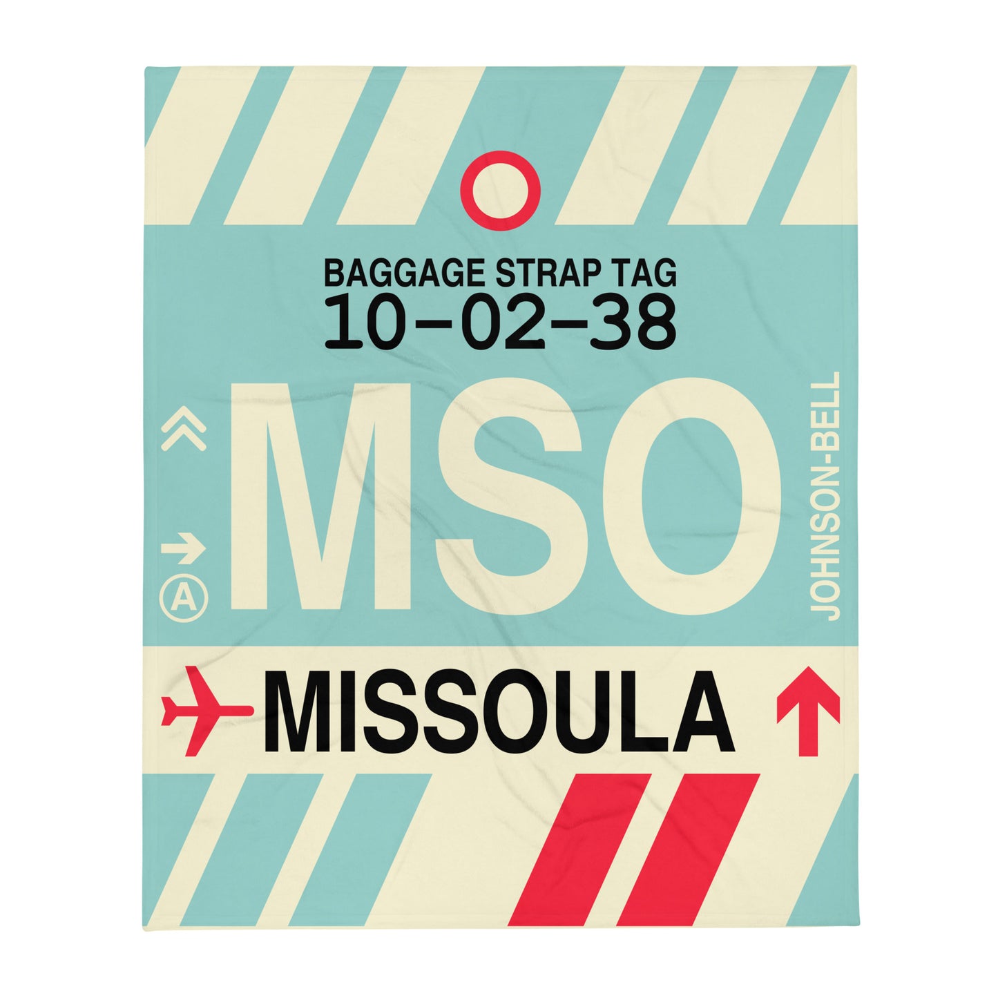 MSO Missoula Throw Blanket • Jet Age Baggage Tag Design • YHM Designs - Image 01