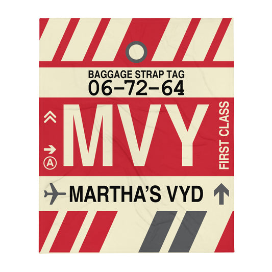 MVY Martha's Vineyard Throw Blanket • Jet Age Baggage Tag Design • YHM Designs - Image 01