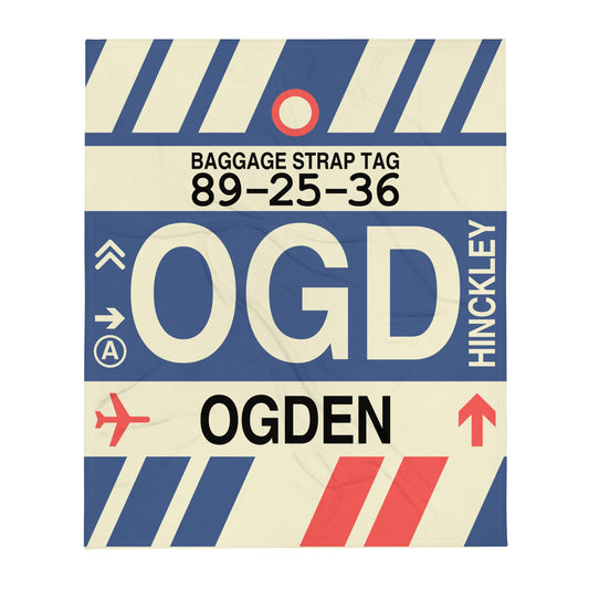 OGD Ogden Throw Blanket • Jet Age Baggage Tag Design • YHM Designs - Image 01