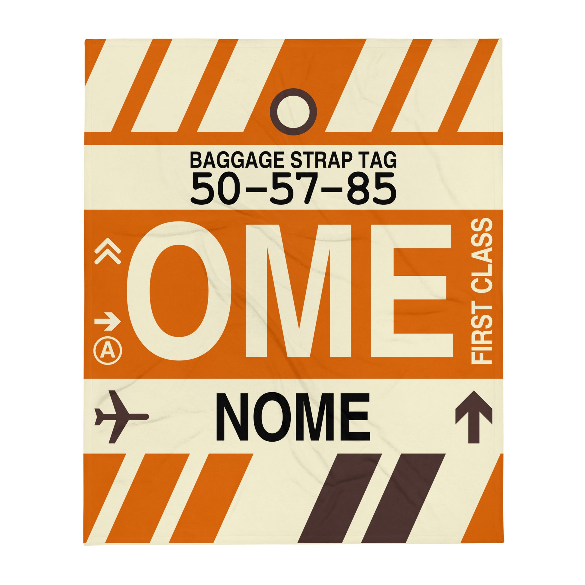 OME Nome Throw Blanket • Jet Age Baggage Tag Design • YHM Designs - Image 01