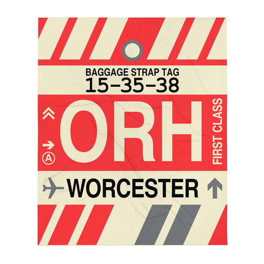 ORH Worcester Throw Blanket • Jet Age Baggage Tag Design • YHM Designs - Image 01