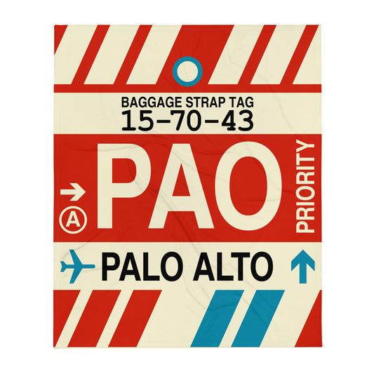 PAO Palo Alto Throw Blanket • Jet Age Baggage Tag Design • YHM Designs - Image 01
