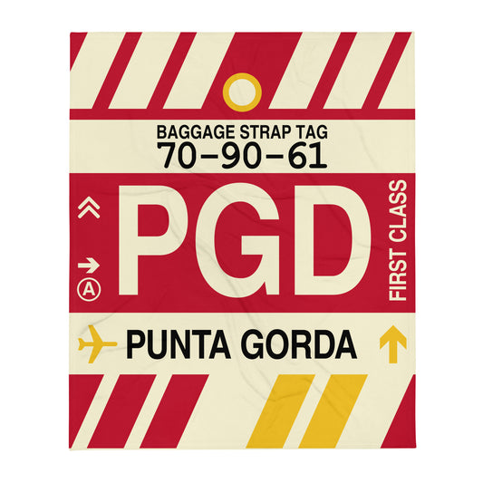 PGD Punta Gorda Throw Blanket • Jet Age Baggage Tag Design • YHM Designs - Image 01